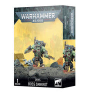 Warhammer 40,000 - Orks - Boss Snikrot - Warhammer 40,000 Orks Boss Snikrot miniature box with green armored ork figure wielding blades and mechanical arm.