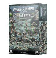 Warhammer 40,000 - Necrons - Combat Patrol - Warhammer 40,000 Necrons Combat Patrol box featuring 19 dark metallic skeletal robotic miniatures on a sci-fi battlefield.
