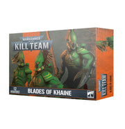 Warhammer 40,000 - Kill team - Aeldari Blades of Khaine - Warhammer 40,000 Kill Team Blades of Khaine box art featuring green-armored Aeldari warriors with sleek helmets and sharp,.