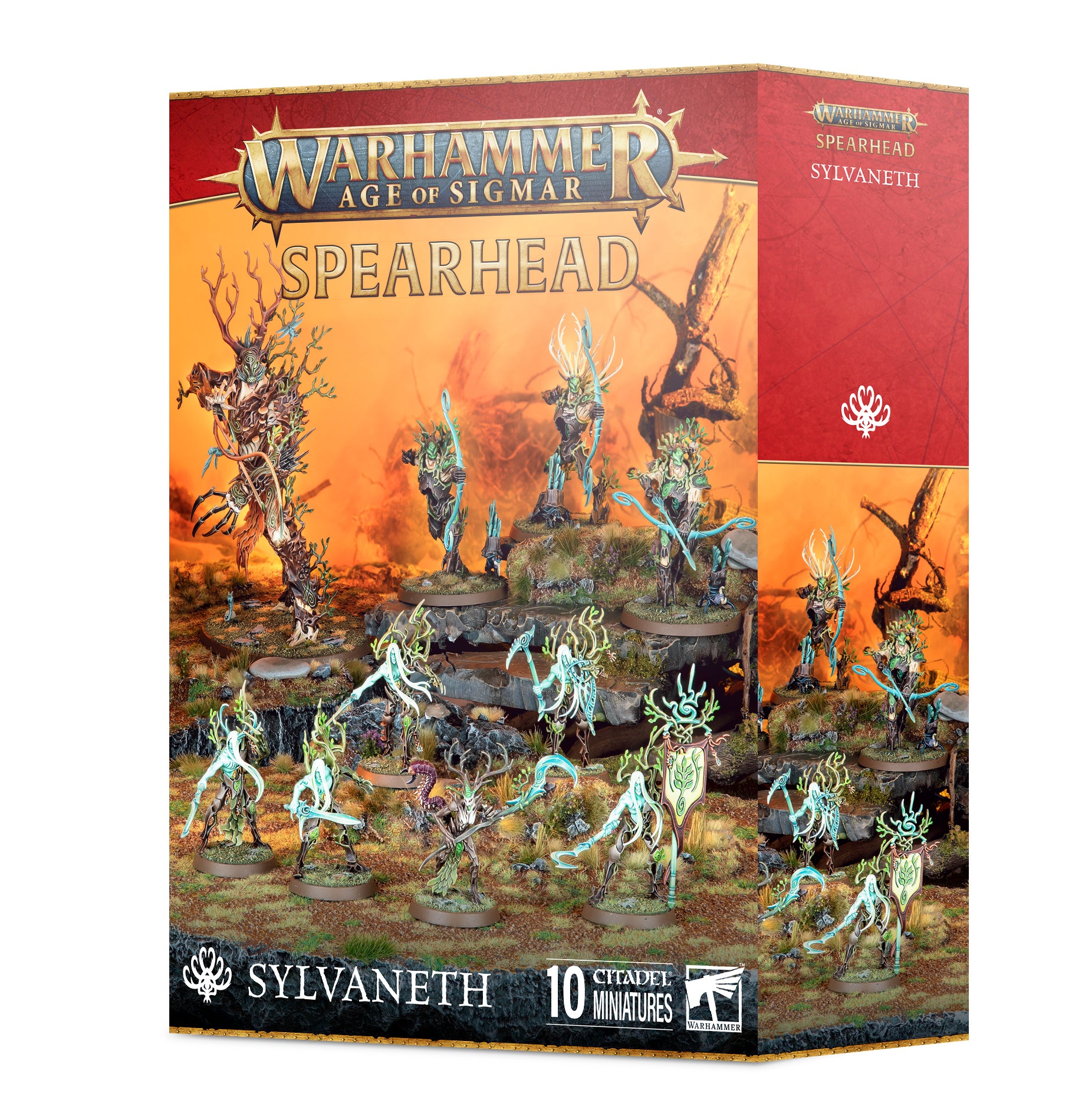 Warhammer Age of Sigmar - Sylvaneth - Spearhead Box - Warhammer Age of Sigmar Sylvaneth Spearhead box featuring painted forest spirit miniatures with spears and wooden armor on a