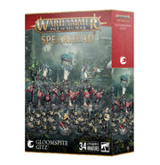 Warhammer Age of Sigmar - Gloomspite Gitz - Spearhead Box - Warhammer Age of Sigmar Gloomspite Gitz Spearhead Box with painted figures wielding spears and goblin-like warriors in dark,