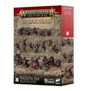 Warhammer Age of Sigmar - Blades of Khorne - Fangs of the Blood God Spearhead - Warhammer Age of Sigmar Blades of Khorne miniature set featuring 19 blood god warriors with red and bronze armor wielding.