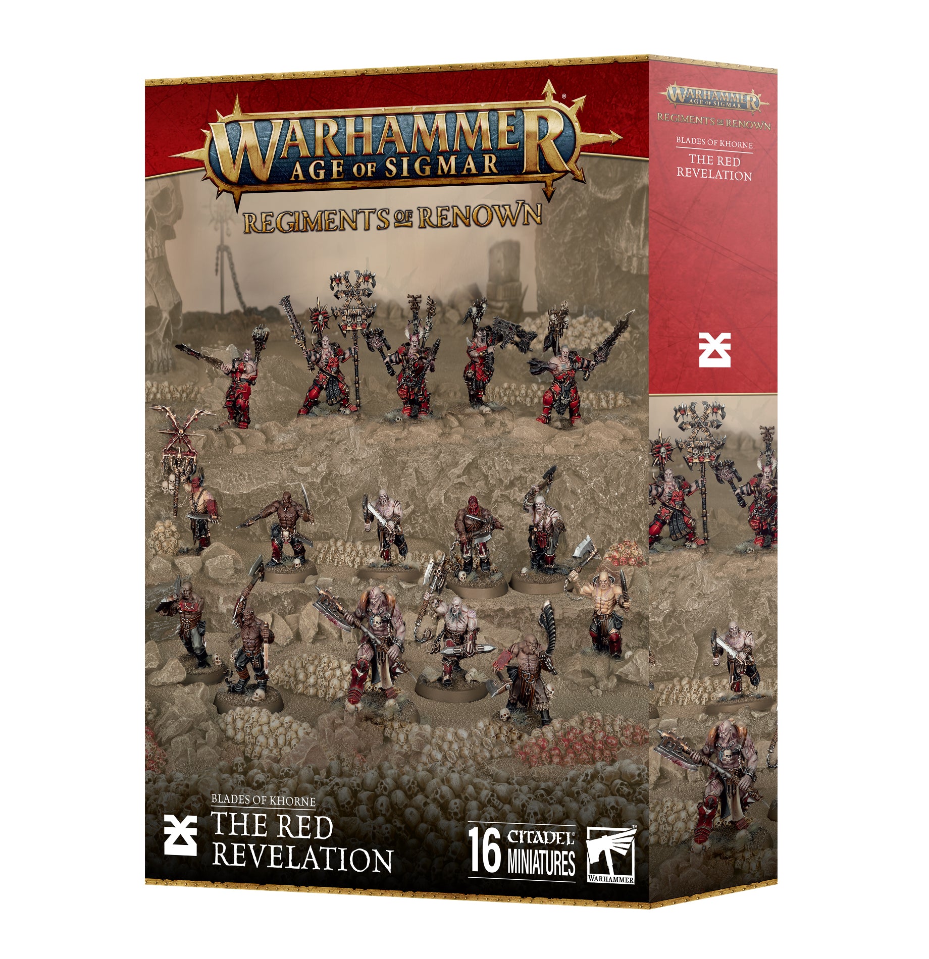 Warhammer Age of Sigmar - Blades of Khorne - The Red Revelation - Warhammer Age of Sigmar Blades of Khorne Red Revelation box featuring 16 painted miniature warrior figures in red and black.