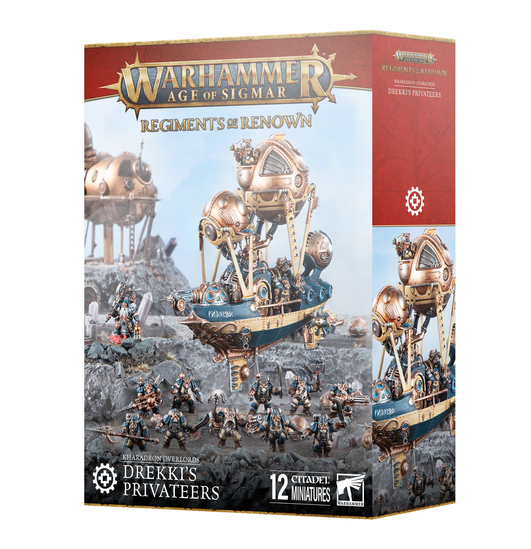 Warhammer Age of Sigmar - Kharadron Overlords - Drekki's Privateers - Warhammer Age of Sigmar Kharadron Overlords Drekki's Privateers set with 12 metal miniatures featuring steampunk airships.