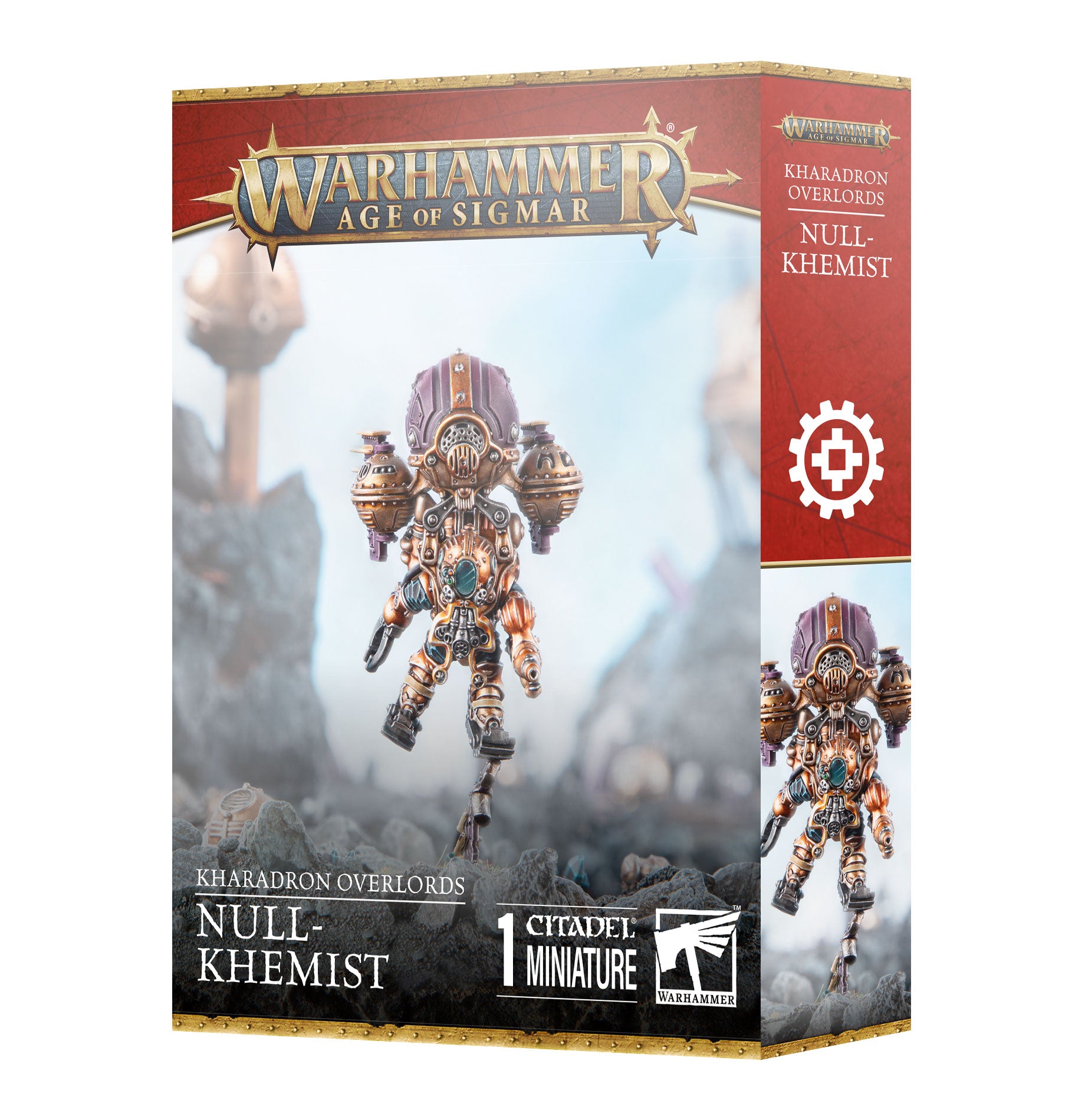Warhammer Age of Sigmar - Kharadron Overlords - Null-Khemist - Warhammer Age of Sigmar Kharadron Overlords Null-Khemist miniature with intricate bronze armor, mechanical back thrusters,.