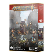 Warhammer Age of Sigmar - Kharadron Overlords - Zontari Endrin Dock - Warhammer Age of Sigmar Kharadron Overlords Zontari Endrin Dock miniature set with bronze and metallic blue floating.