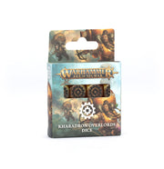 Warhammer Age of Sigmar - Kharadron Overlords - Dice - Set of six black dice with metallic bronze symbols and intricate steampunk gear designs in a blue and bronze themed.