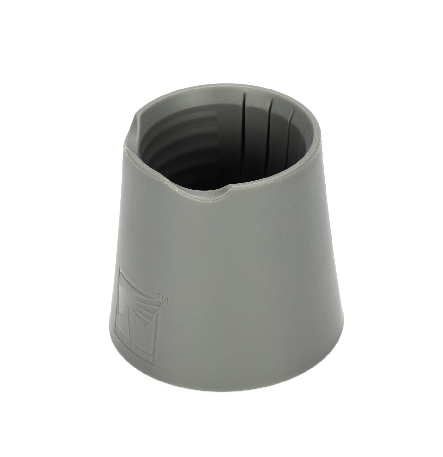 Citadel Water Pot - Matte gray cylindrical water pot with tapered base and open top, featuring subtle horizontal grooves inside.