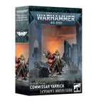 Warhammer 40,000 - Astra Militarum - Commissar Yarrick (PREORDER) - Boxed Warhammer 40,000 Astra Militarum Commissar Yarrick miniature kit with dark sci-fi cityscape background and armored.