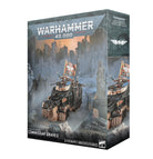 Warhammer 40,000 - Astra Militarum - Commissar Graves (PREORDER) - Warhammer 40,000 Commissar Graves model kit box with dark futuristic city background and armored Imperial vehicle.