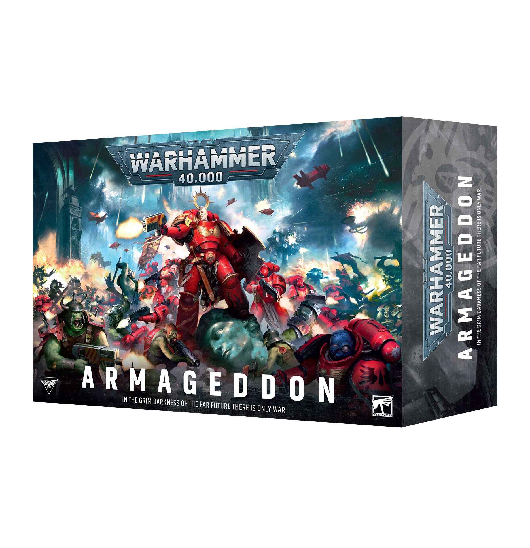 Warhammer 40,000 - Armageddon 11th Edition Box - Warhammer 40,000 Armageddon 11th Edition box featuring vibrant sci-fi battle art with armored soldiers and space vehicles on