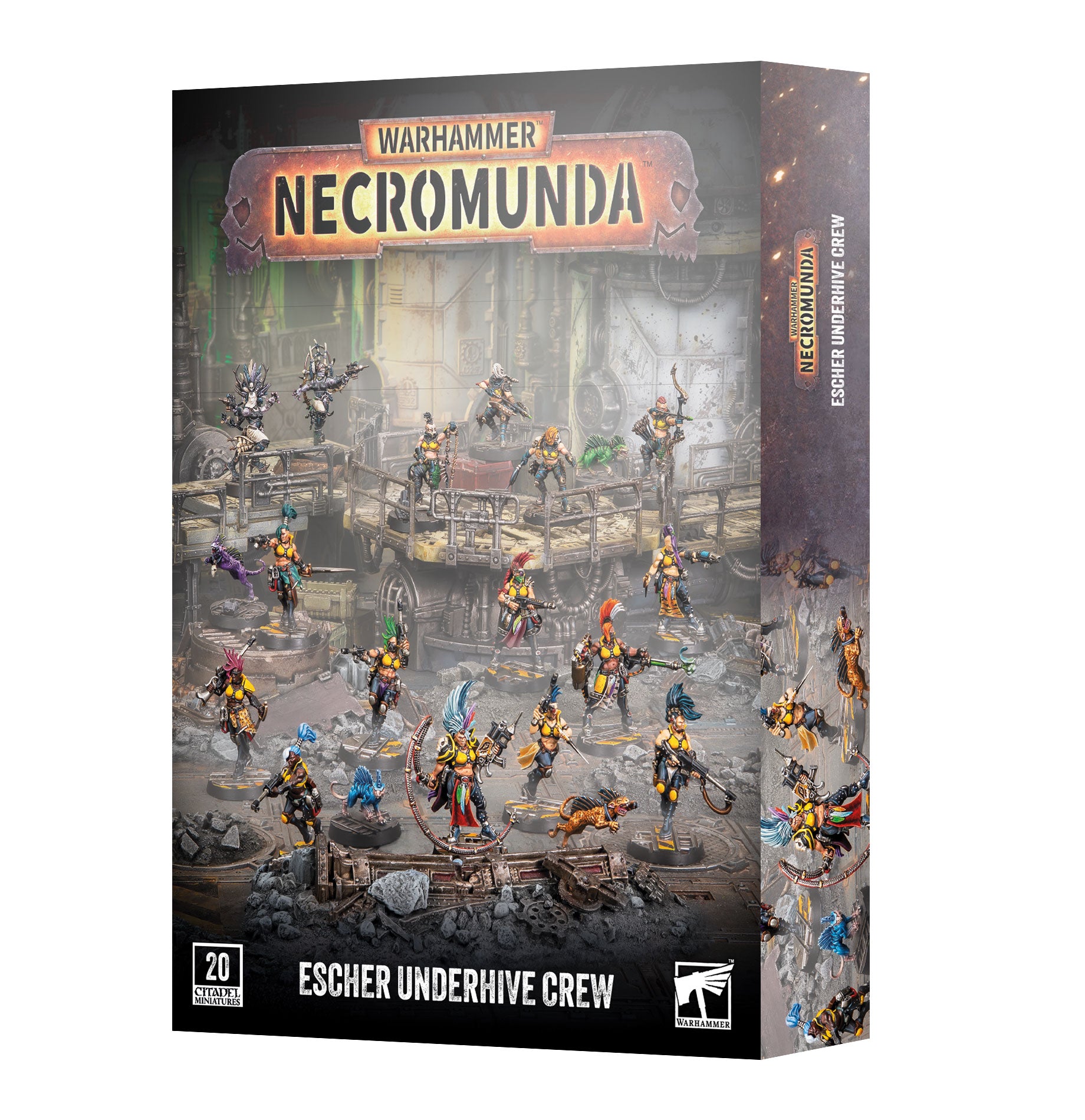 Warhammer Necromunda - Escher Underhive Crew - Boxed Warhammer Necromunda Escher Underhive Crew set featuring detailed, painted miniature figures in colorful,.