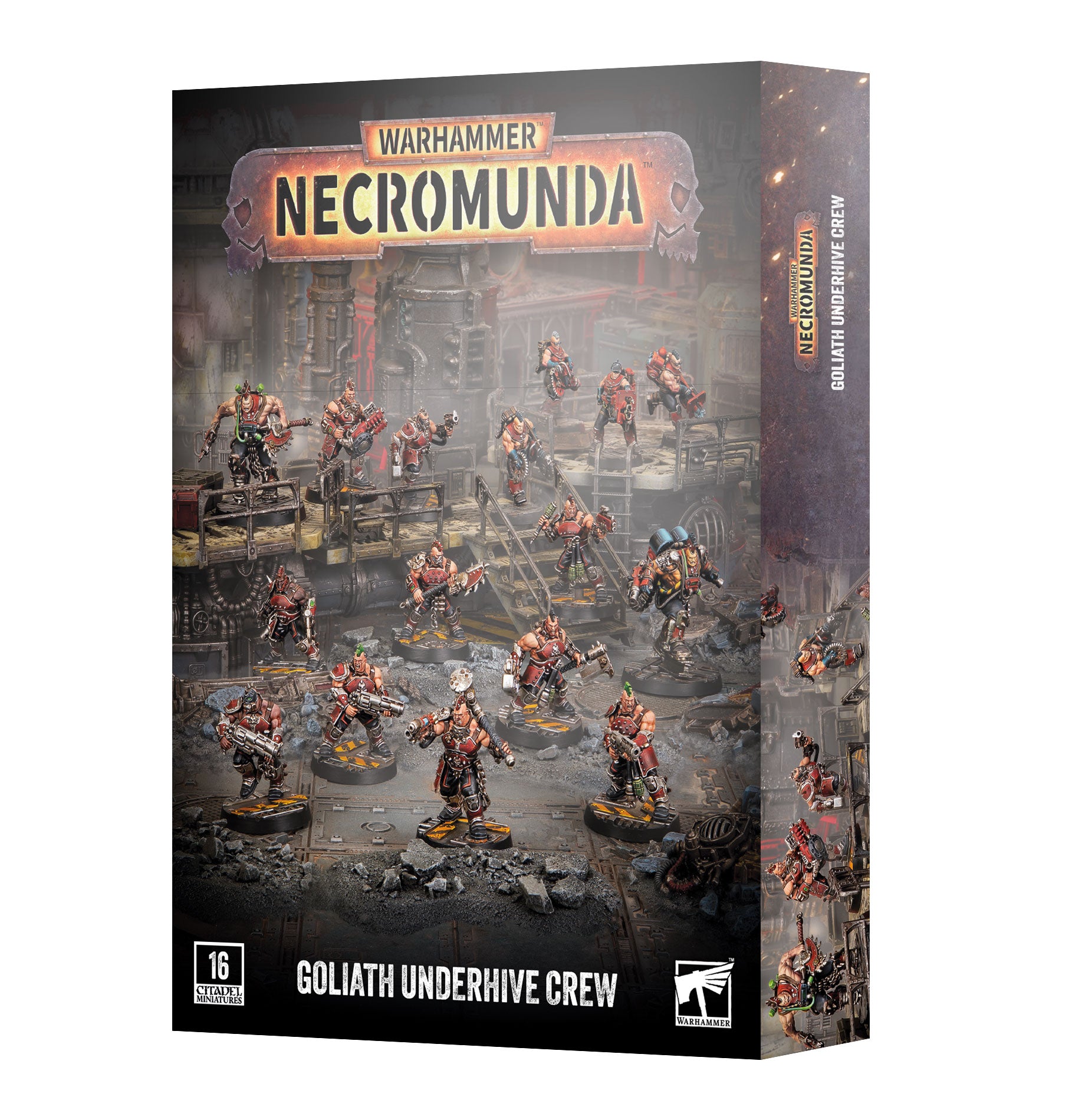 Warhammer Necromunda - Goliath Underhive Crew - Warhammer Necromunda Goliath Underhive Crew box featuring detailed painted miniatures with muscular build, armored gear, and