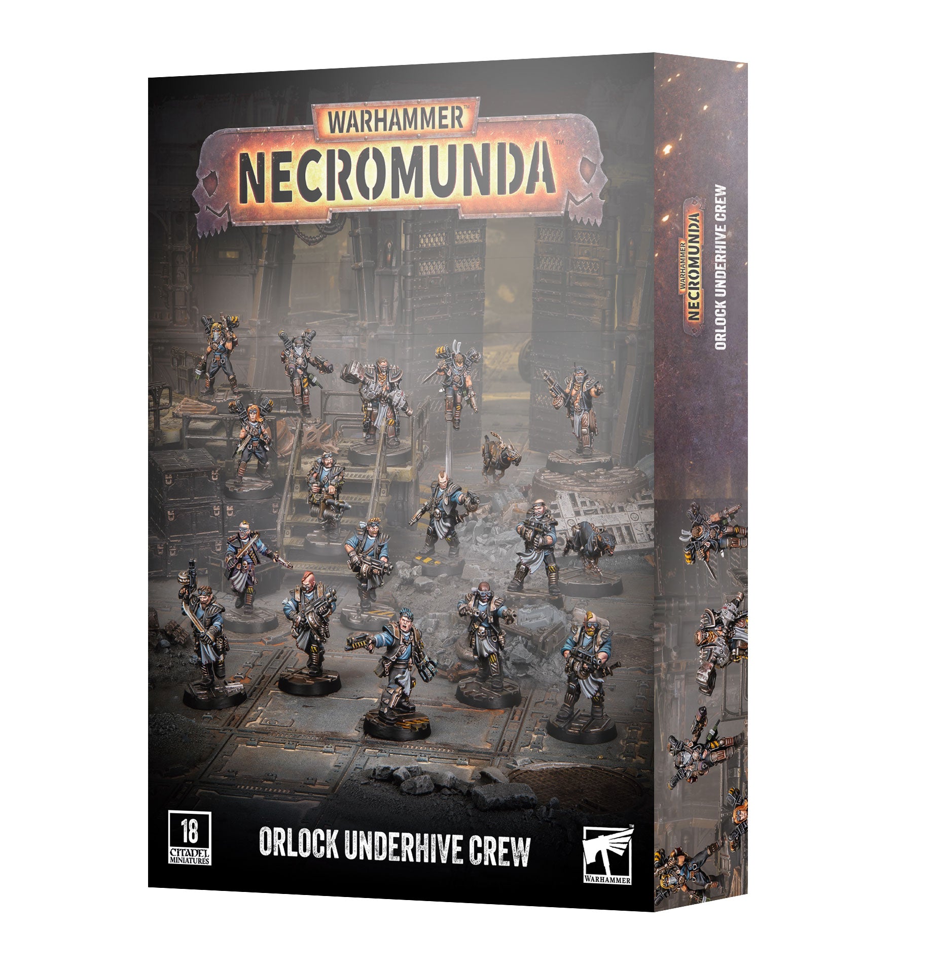 Warhammer Necromunda - Orlock Underhive Crew - Boxed set of Warhammer Necromunda Orlock Underhive Crew miniature figures with detailed sci-fi armored gang members on.