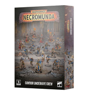 Warhammer Necromunda - Cawdor Underhive Crew - Warhammer Necromunda Cawdor Underhive Crew box featuring detailed painted miniatures in red and beige armor with weapons on.