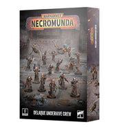 Warhammer Necromunda - Delaque Underhive Crew - Warhammer Necromunda Delaque Underhive Crew box featuring detailed painted miniatures in dark, muted tones with futuristic,.