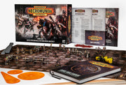 Warhammer Necromunda Skirmish - Core Set - Warhammer Necromunda Skirmish core set featuring detailed miniatures, urban terrain pieces, rulebook, dice, and tokens on a.