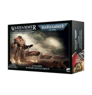 Warhammer: The Horus Heresy - Custodes - Support Battle Group (PREORDER) - Warhammer Horus Heresy Custodes Support Battle Group boxed set with armored warriors and vehicles in dark, smoky battlefield