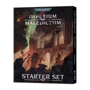 Warhammer 40,000 Roleplay: Imperium Maledictum Starter Set - Dark, gothic book cover featuring a towering cathedral interior and armored figures with glowing green light, labeled.