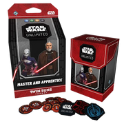 Master and Apprentice: Count Dooku and Asajj Ventress Twin Suns Deck - Star Wars Unlimited Master and Apprentice Twin Suns deck box with Count Dooku and Asajj Ventress artwork, includes circular.