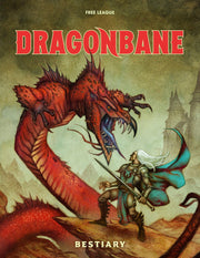 Dragonbane: Bestiary - Hardcover book with a red dragon and armored warrior on the cover, titled Dragonbane Bestiary.