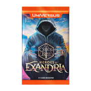 UniVersus CCG: Critical Role - Heroes of Exandria Booster Pack - UniVersus CCG Critical Role Heroes of Exandria booster pack with hooded figure in dark cloak clutching glowing blue orbs on.