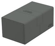 Ultimate Guard Twin Flip'n'Tray 200+ Monocolor - Grey - Gray rectangular deck box with smooth matte finish and Ultimate Guard logo embossed on top.