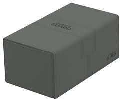 Ultimate Guard Twin Flip'n'Tray 200+ Monocolor - Grey - Gray rectangular deck box with smooth matte finish and Ultimate Guard logo embossed on top.