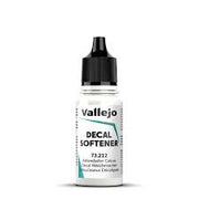Vallejo Decal Softener (18ml) - White plastic bottle with black screw cap labeled Vallejo Decal Softener 18ml for advanced decals.