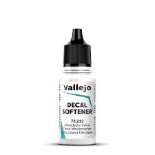 Vallejo Decal Softener (18ml) - White plastic bottle with black screw cap labeled Vallejo Decal Softener 18ml for advanced decals.
