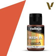 Vallejo Wash FX: Dark Rust (35ml) - Small brown plastic bottle of Vallejo Wash FX Dark Rust paint with black flip-top cap and product label showing rust texture