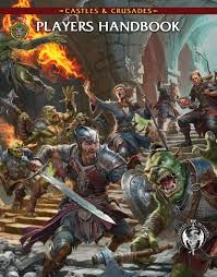 Castles & Crusades: Players Handbook 11th Printing (PREORDER) - Fantasy-themed hardcover book with warriors and creatures battling on the cover, titled "Players Handbook" with a red and.