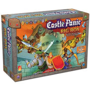 Castle Panic, 2E: Big Box - Castle Panic Big Box board game with fantasy artwork featuring heroes and monsters on the front, colorful orange and gray.
