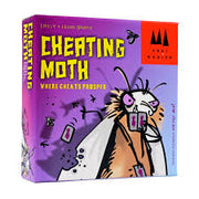 Cheating Moth - Purple and orange box for Cheating Moth party game with cartoon moth holding cards and playful font.