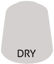 Citadel Dry Paint: Wrack White - Small cylindrical paint pot with gray lid labeled "Dry" in bold black letters, containing white paint for dry brushing.