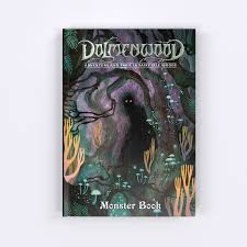 Dolmenwood: Adventure & Peril in Fairytale Woods: Monster Book - Dark green book cover with glowing eyes and shadowy figure in a mystical forest setting, titled Dolmenwood Monster Book.