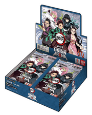 Union Arena: Demon Slayer: Kimetsu no Yaiba Vol.2 - Booster Display - Rectangular blue booster display box featuring colorful Demon Slayer anime characters in action poses with bold white and.