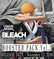 Union Arena: BLEACH: Thousand-Year Blood War Vol.3 Booster Display (PREORDER) - Colorful anime-style card booster box featuring an orange-haired character wielding a large sword, with black and white bold