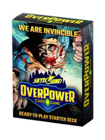 OverPower CCG: Skybound: Starter Deck (We are Invincible) - OverPower CCG Skybound starter deck box with bold comic art and bright yellow text on black background.