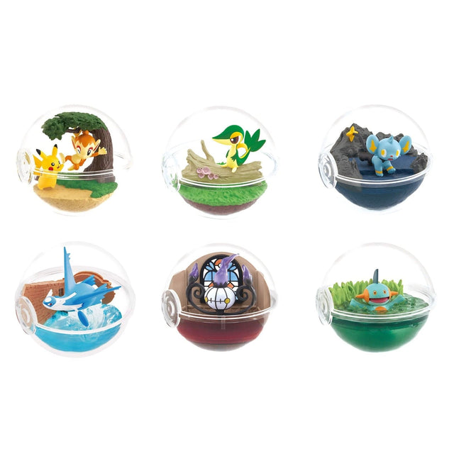 Re-Ment Pokémon Terrarium Collecion 12 Series Blind Box - Individual - Set of six clear spherical terrariums, each featuring a different Pokémon and themed miniature environment inside.