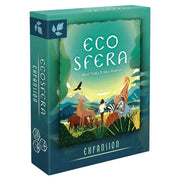 Ecosfera Expansion - Green and teal box with illustrated wild animals and nature scene labeled Ecosfera Expansion card game.