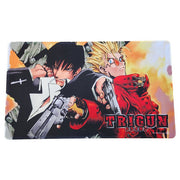 Playmat: Trigun: Wolfwood and Vash - Rectangular gaming playmat featuring vibrant anime characters with black-haired man holding gun and blond-haired man in red.
