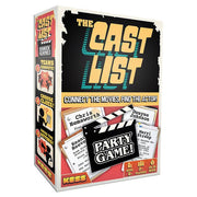 The Cast List - Black and orange party game box titled The Cast List with cards and a clapperboard on the front.