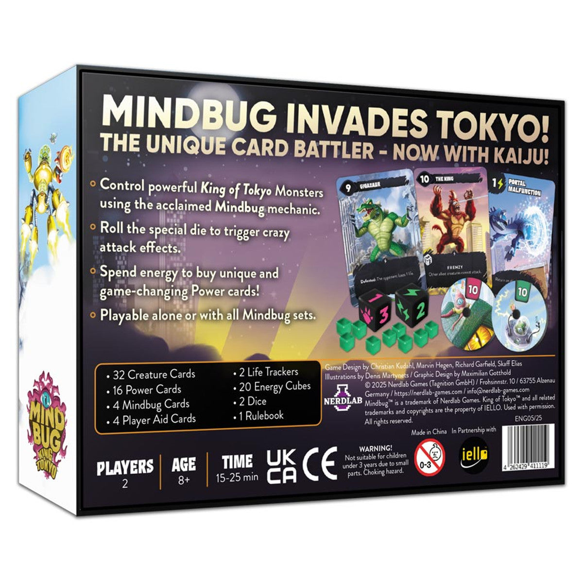 Mindbug: King of Tokyo Expansion - Mindbug King of Tokyo expansion box with colorful monster and card game graphics on black background.