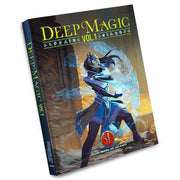 D&D 5E: Deep Magic Vol 1 - Softcover book with blue, black, and gold cover art featuring a cloaked sorcerer casting a magical spell, titled "Deep Magic