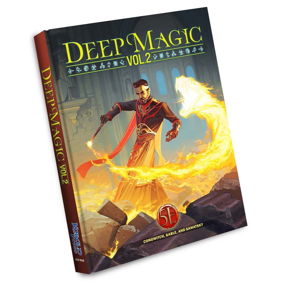 D&D 5E: Deep Magic Vol 2 - Book titled "Deep Magic Vol 2" for Dungeons & Dragons, features a mage casting fiery spell on dark fantasy cover.