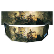 Tales of the Valiant: Game Master's Screen - Tri-fold fantasy game master’s screen featuring a dramatic dragon and adventurers illustration in muted earth tones with.