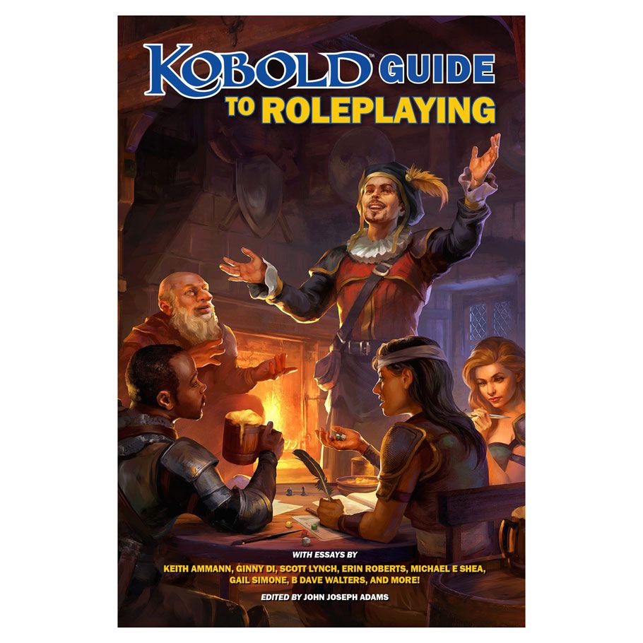 Kobold: Guide to Roleplaying - Book cover with title "Kobold Guide to Roleplaying," featuring a group of fantasy characters around a table in warm, dim.