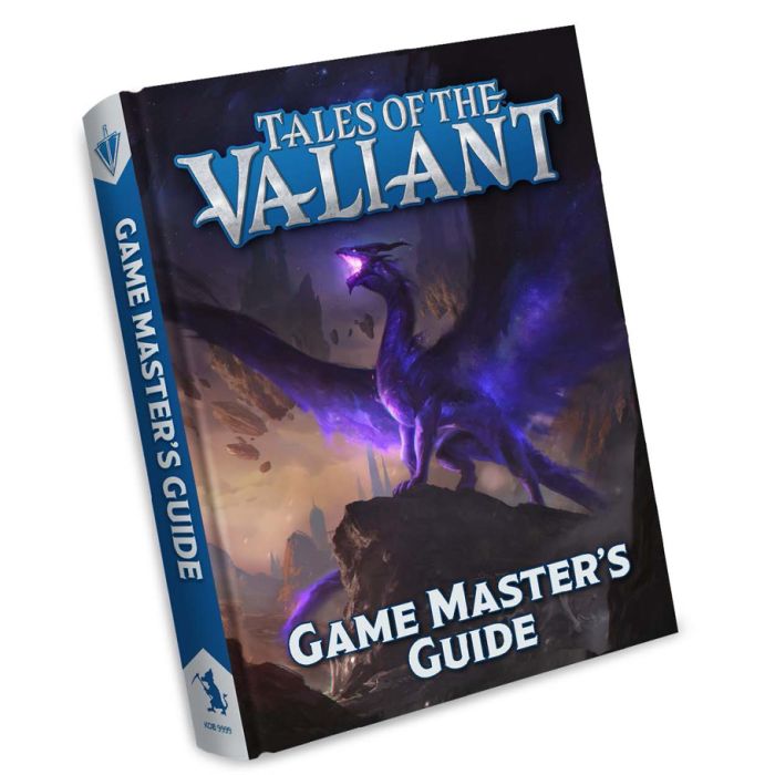 Tales of the Valiant: Game Master's Guide - Dark fantasy book cover with a glowing purple dragon atop rocky terrain, titled Tales of the Valiant Game Master's Guide.