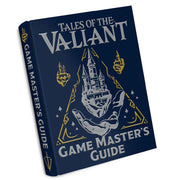 Tales of the Valiant: Game Master's Guide Limited Edition - Dark blue hardcover book with silver and gold embossed fantasy design of a castle within a hand and mystical symbols titled.